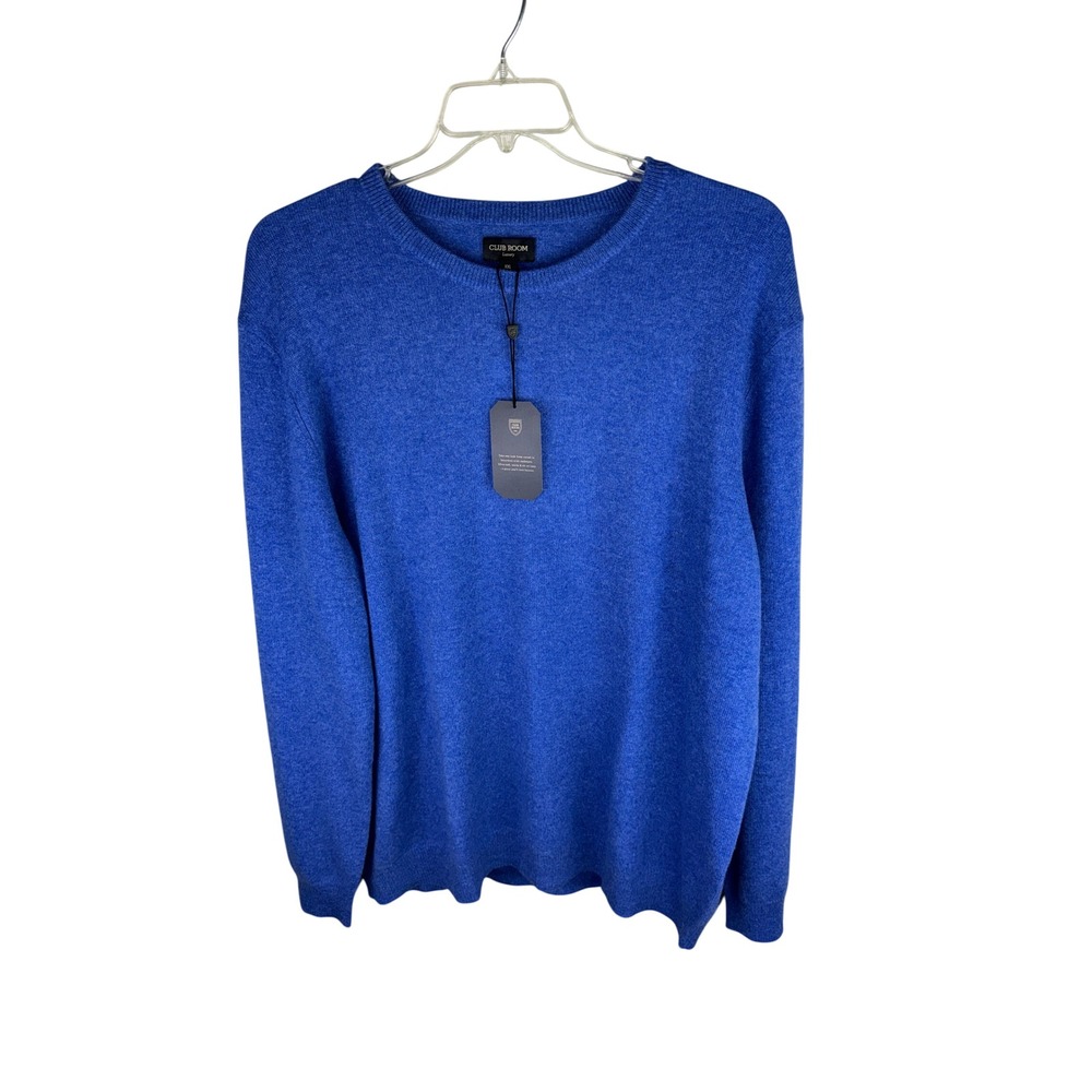 Club Room Luxury Mens XXL Blue Sky Heather 100% Cashmere‎ Crew Neck Sweater NWT